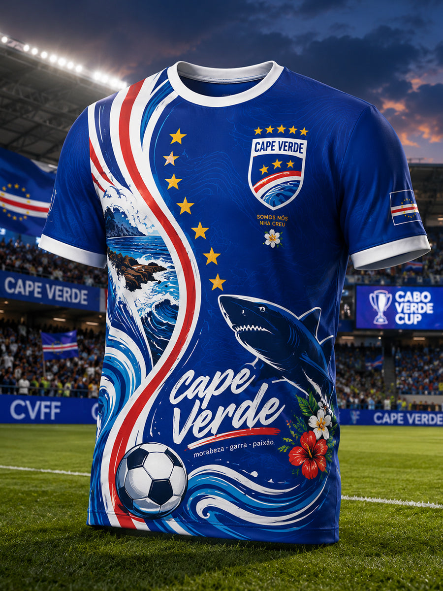 Cabo Verde Futebol Jogo Cheer dos homens T-shirt Impressão Art