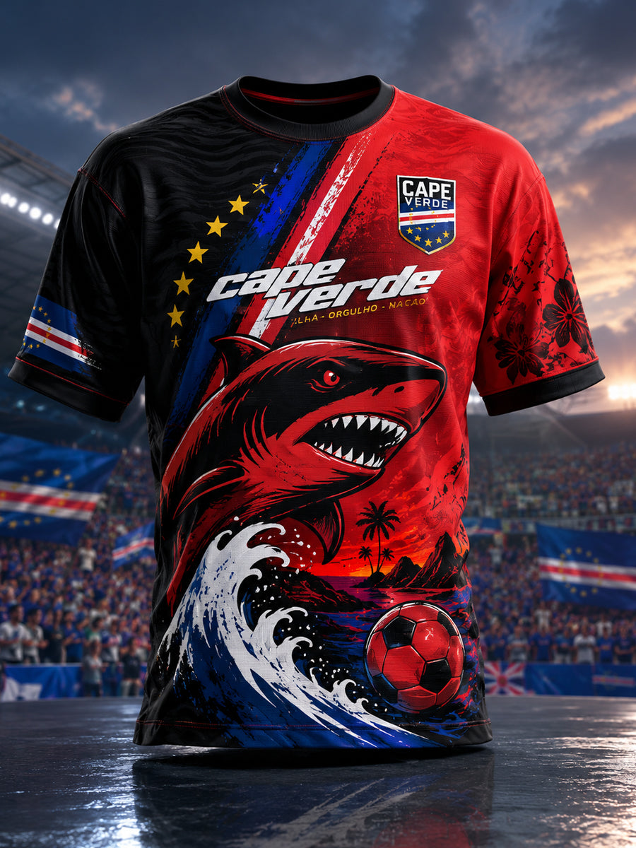 Cabo Verde Futebol Jogo Cheer dos homens T-shirt Impressão Art