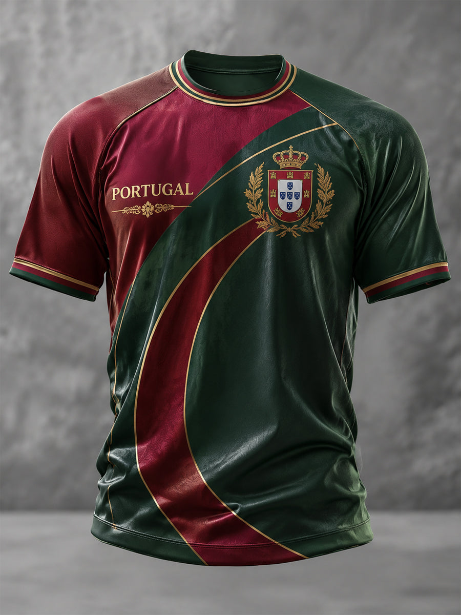 Camiseta masculina casual de manga curta com estampa de futebol português