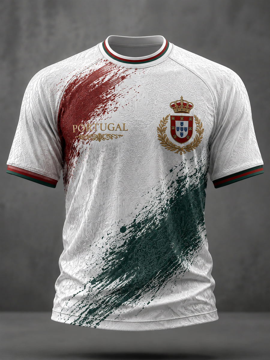 Futebol Português Masculino Estampado Casual camiseta de mangas curtas