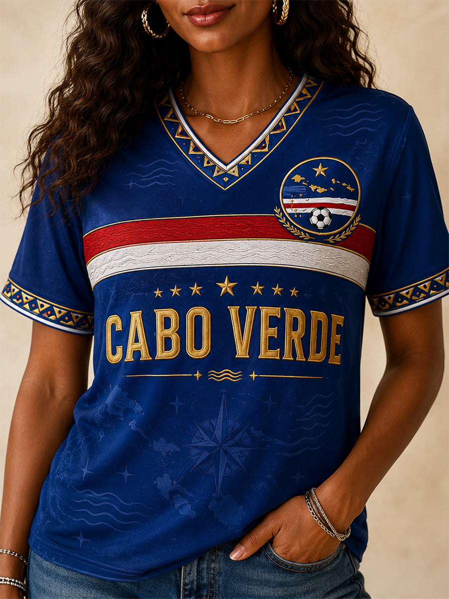 Camiseta Casual com Gola em V e Estampa para Mulheres, Presente Ideal para Fãs de Futebol