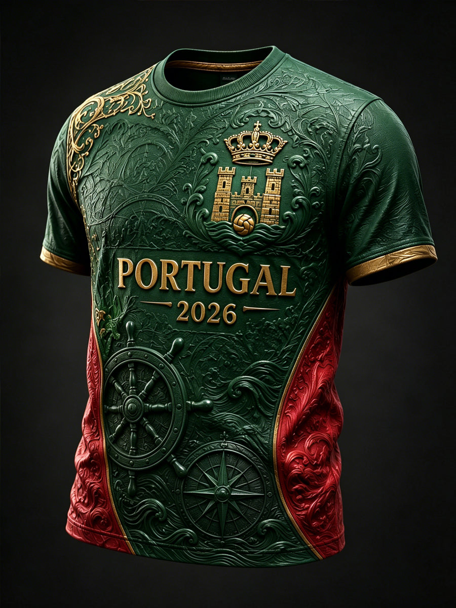 Camiseta com Impressão Artística de Apoio à Seleção Portuguesa de Futebol Masculino