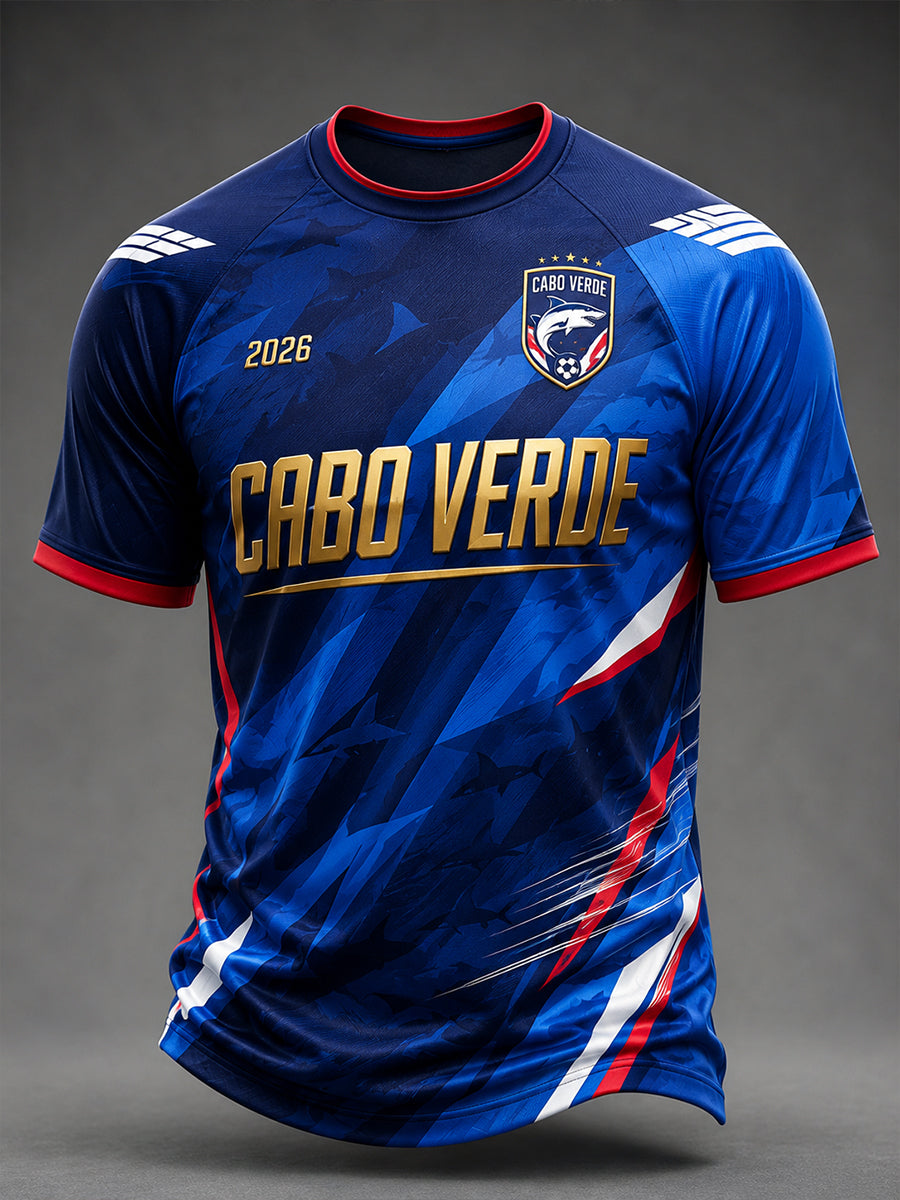Camiseta de Manga Curta de Futebol de Cabo Verde para Homens