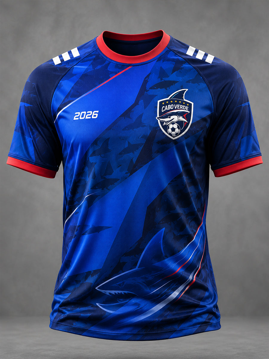 Camiseta de Manga Curta de Futebol de Cabo Verde para Homens