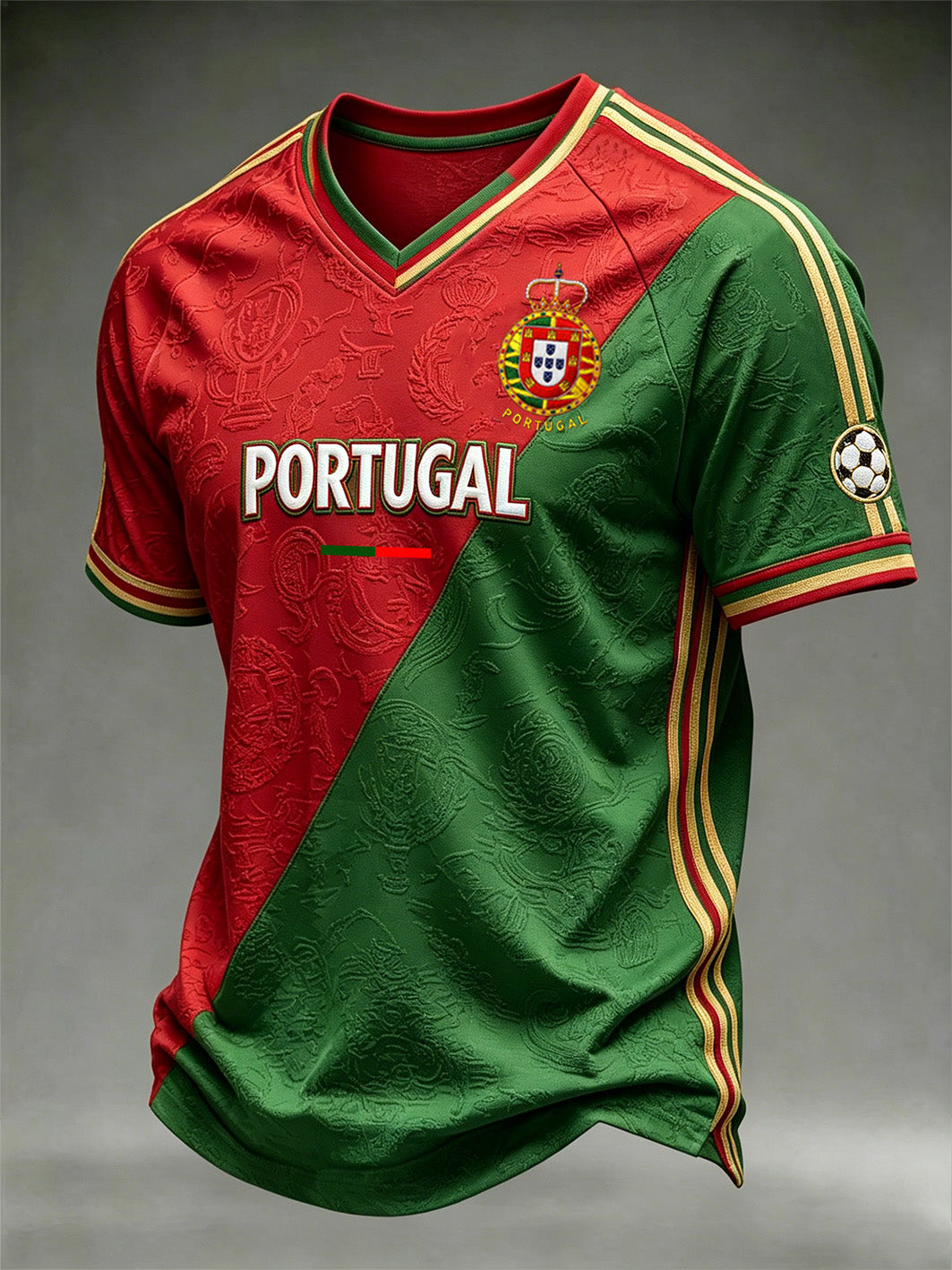 Vermelho e verde choque cor design futebol padrão elemento V-neck T-shirt dos homens