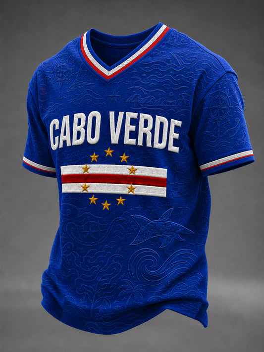 Presente masculino para fãs de futebol: camiseta casual de manga curta com gola em V e estampa