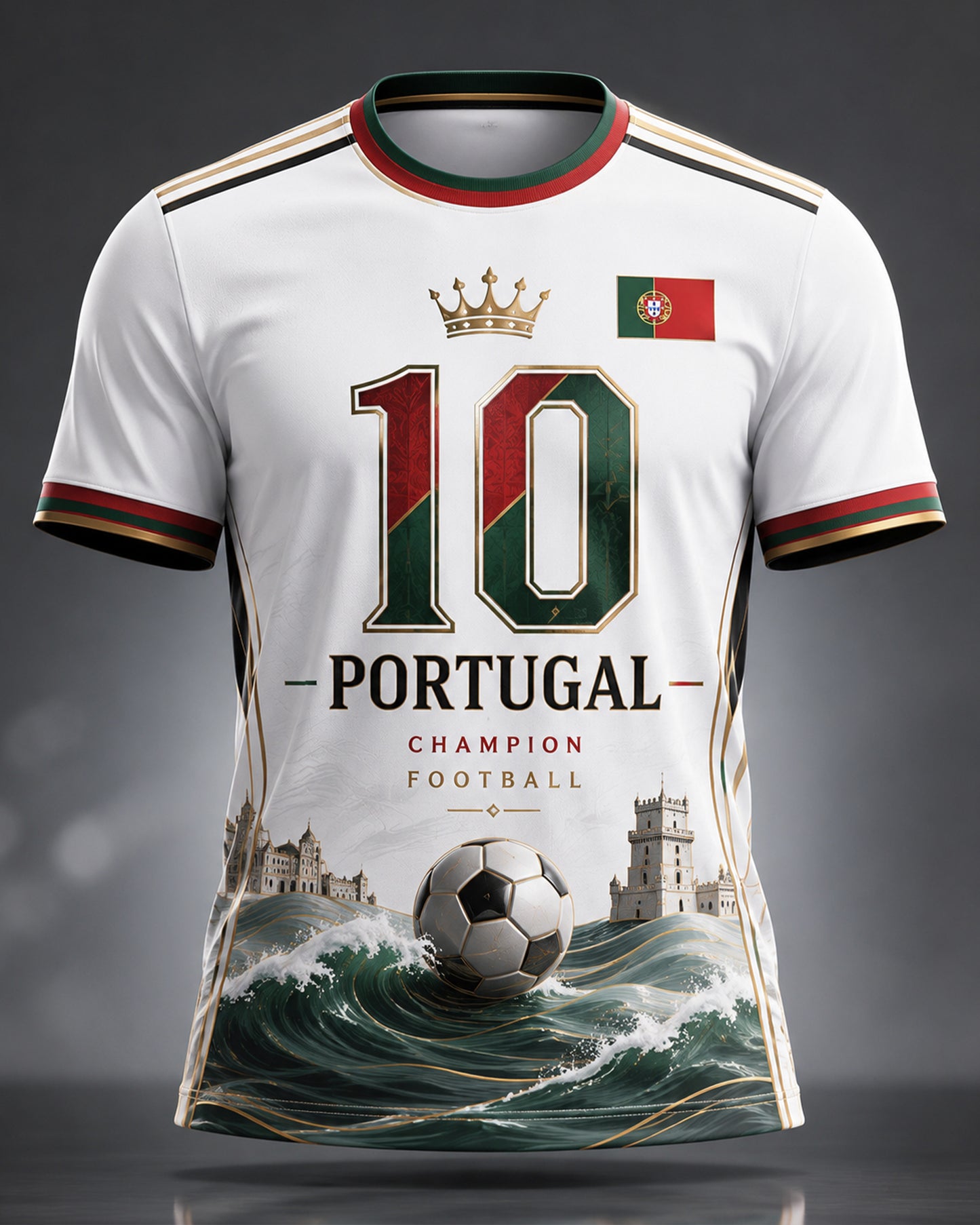Camiseta com Impressão Artística de Apoio à Seleção Portuguesa de Futebol Masculino