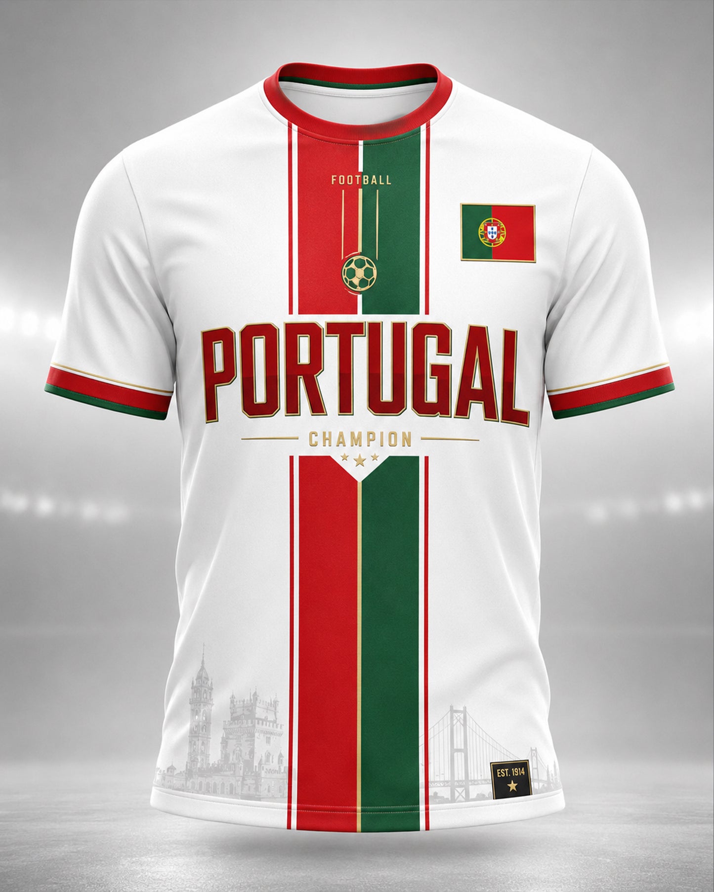 Camiseta com Impressão Artística de Apoio à Seleção Portuguesa de Futebol Masculino