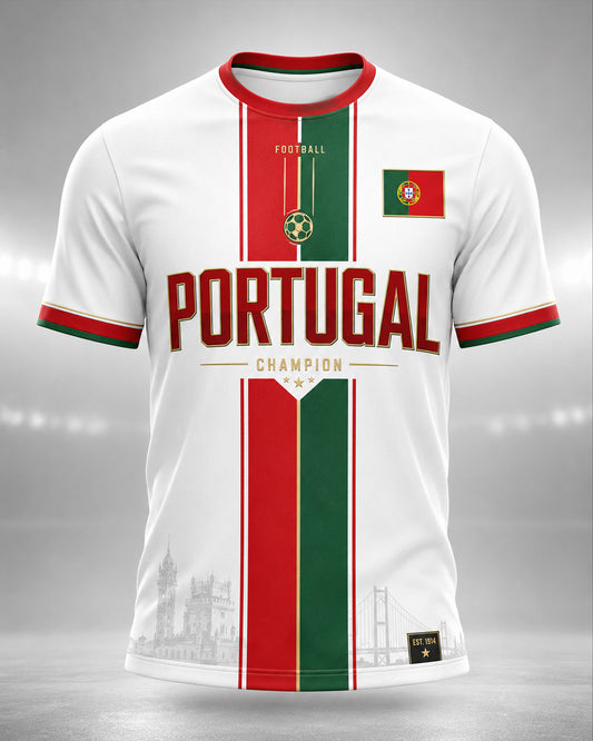 Camiseta com Impressão Artística de Apoio à Seleção Portuguesa de Futebol Masculino