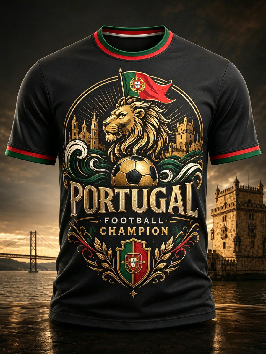 Camiseta com Impressão Artística de Apoio à Seleção Portuguesa de Futebol Masculino