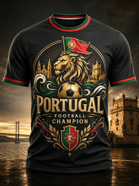 Camiseta com Impressão Artística de Apoio à Seleção Portuguesa de Futebol Masculino