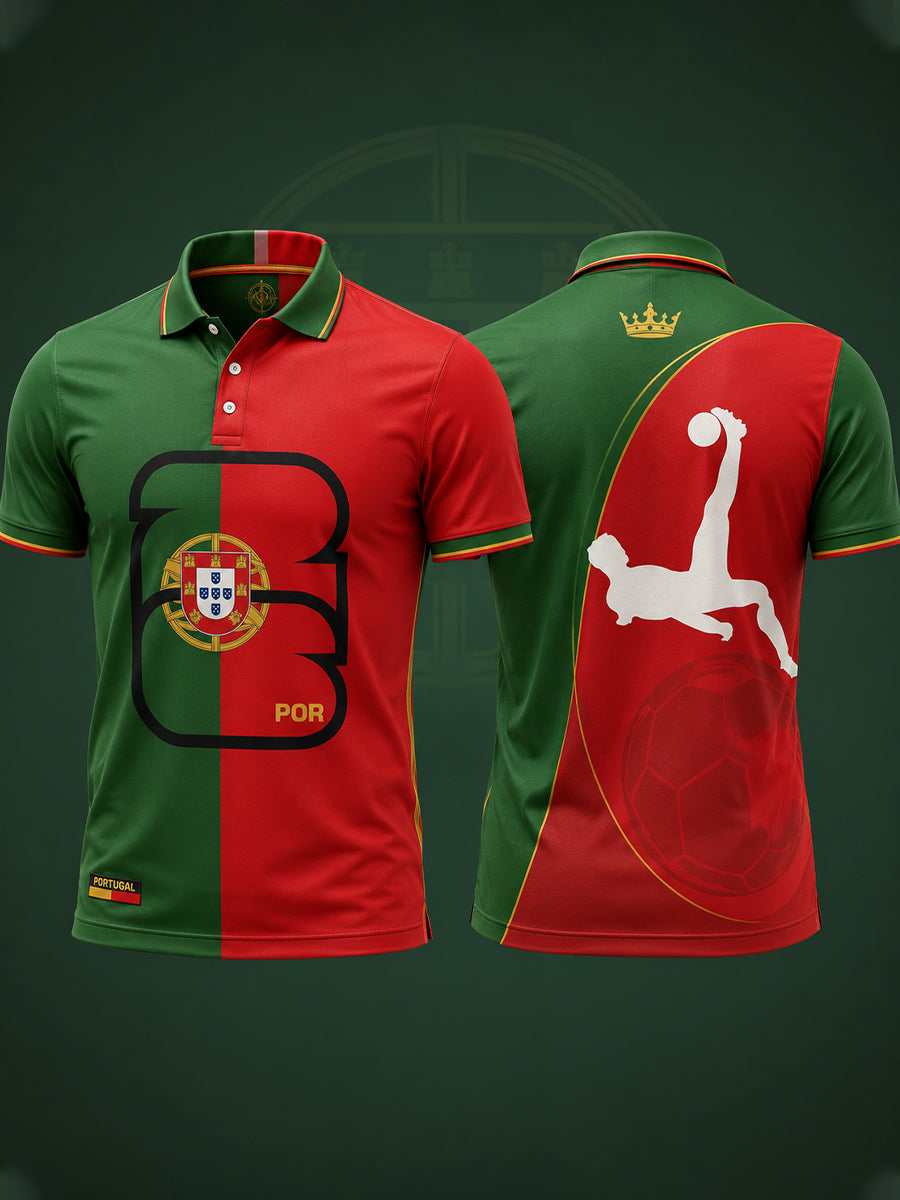 Camisa polo com estampa artística de elemento de torcida em partida de futebol masculino em Portugal