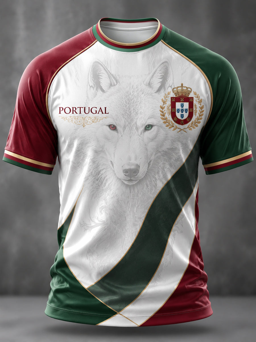 Camiseta masculina casual de manga curta com estampa de futebol português