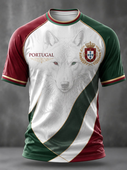 Camiseta masculina casual de manga curta com estampa de futebol português