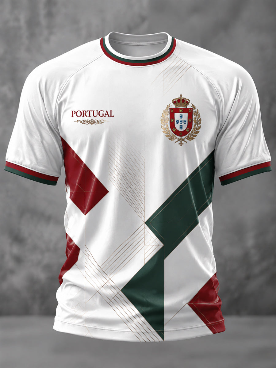 Camiseta masculina casual de manga curta com estampa de futebol português