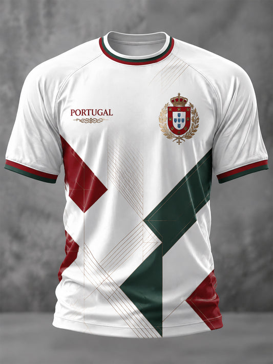 Camiseta masculina casual de manga curta com estampa de futebol português