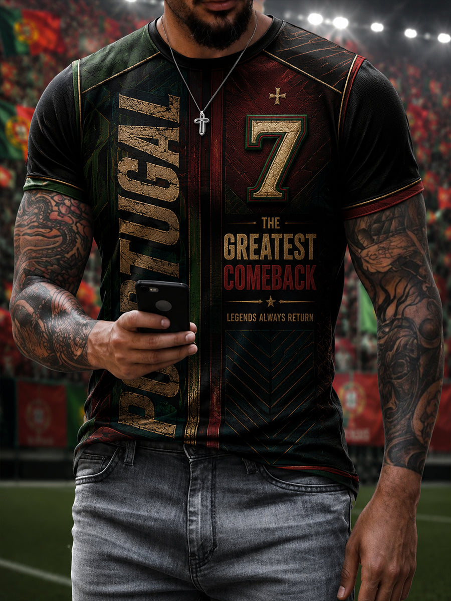 Camiseta masculina com estampa da lenda do futebol português