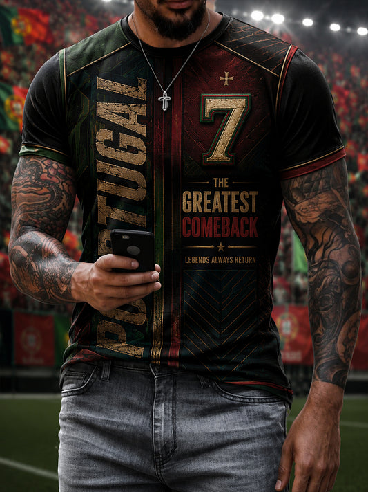 Camiseta masculina com estampa da lenda do futebol português