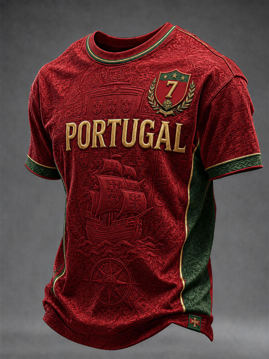 Camiseta de Manga Curta de Futebol da Seleção Portuguesa Masculina