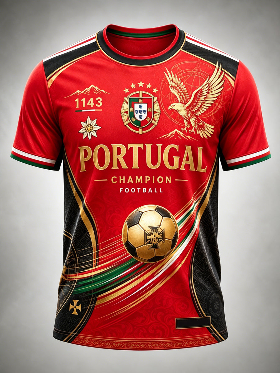 Camiseta com Impressão Artística de Apoio à Seleção Portuguesa de Futebol Masculino