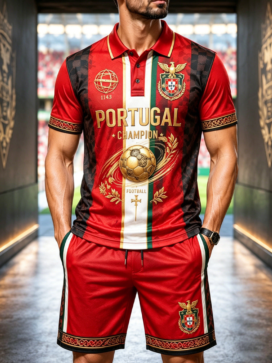 Camisa polo com estampa artística de elemento de torcida em partida de futebol masculino em Portugal