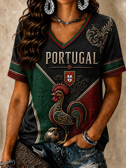 T-shirt de manga curta Portugal Futebol Mulher