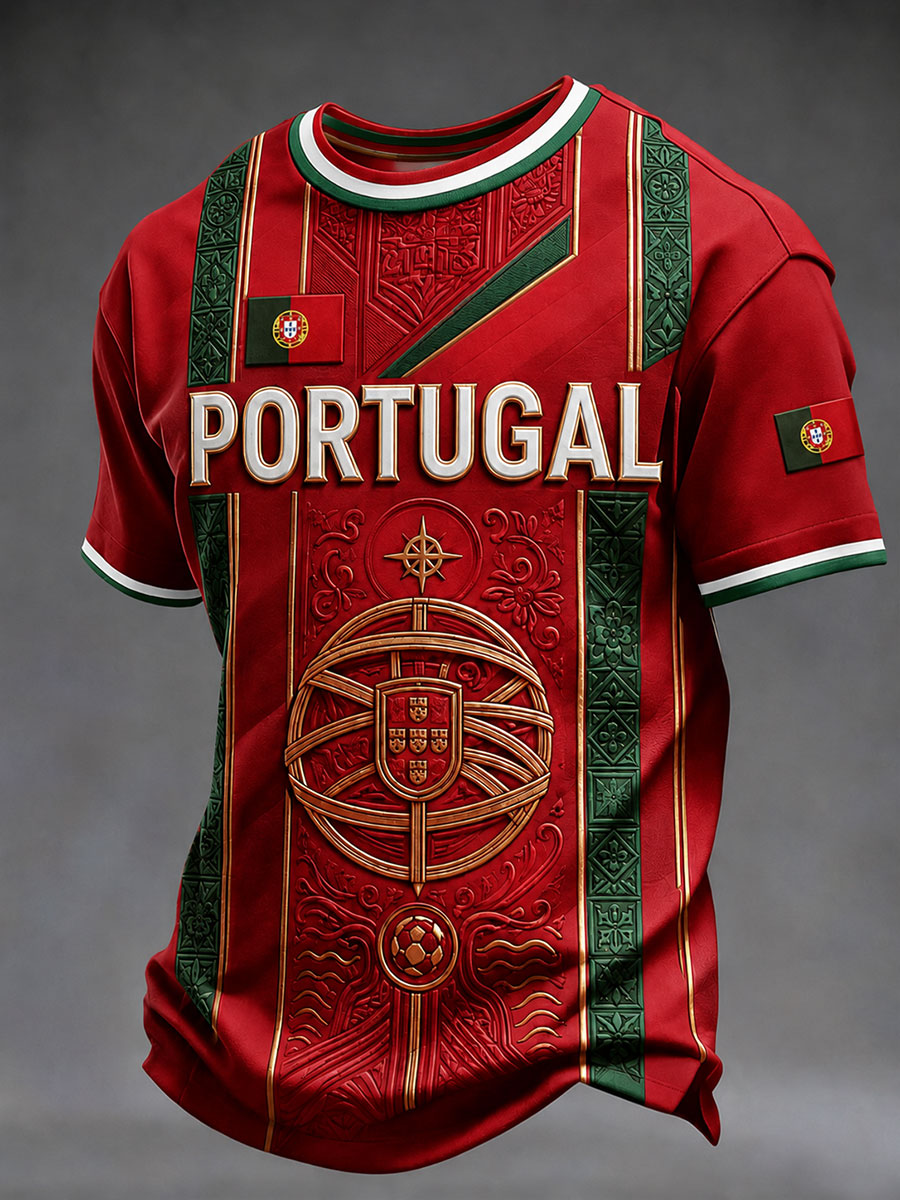 Camiseta de Manga Curta de Futebol da Seleção Portuguesa Masculina