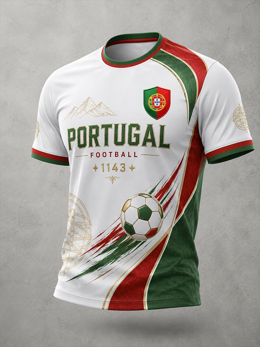 Camiseta com Impressão Artística de Apoio à Seleção Portuguesa de Futebol Masculino