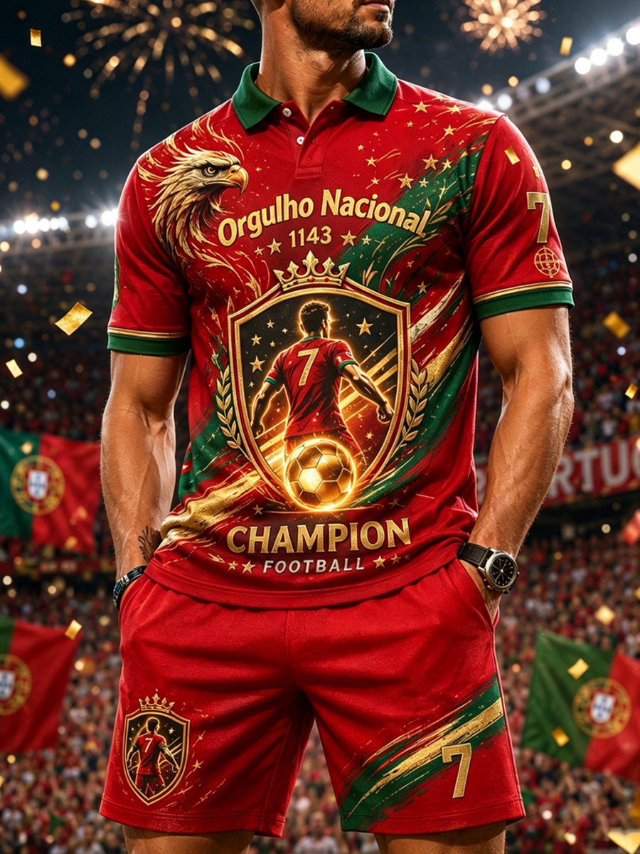 Camisa polo com estampa artística de elemento de torcida em partida de futebol masculino em Portugal