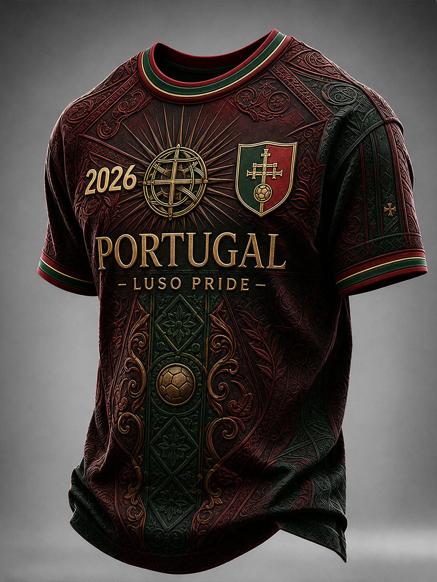 Camiseta de Manga Curta de Futebol da Seleção Portuguesa Masculina