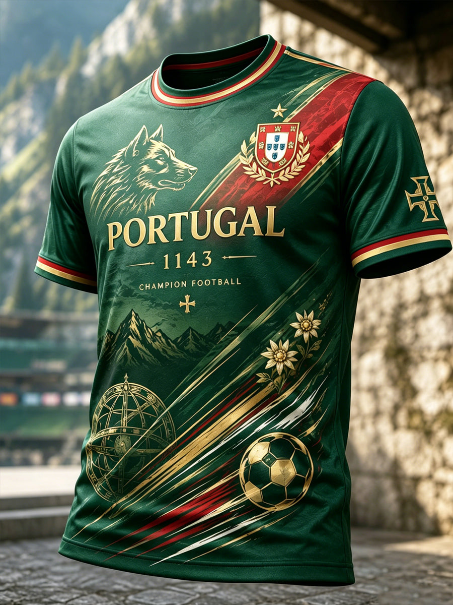 Camiseta com Impressão Artística de Apoio à Seleção Portuguesa de Futebol Masculino
