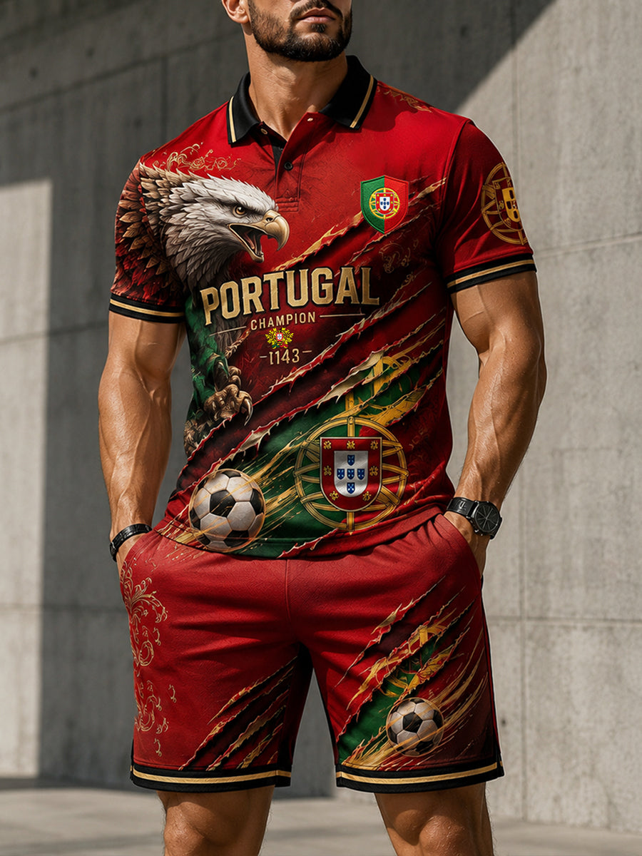 Camisa polo com estampa artística de elemento de torcida em partida de futebol masculino em Portugal