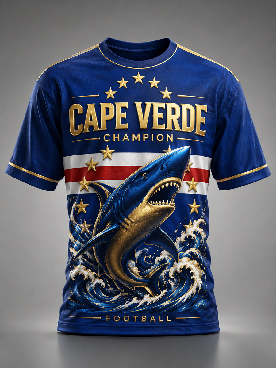 Camiseta com estampa artística de torcida para jogos de futebol de Cabo Verde, masculina