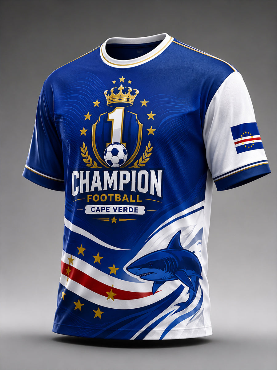 Camiseta com estampa artística de torcida para jogos de futebol de Cabo Verde, masculina