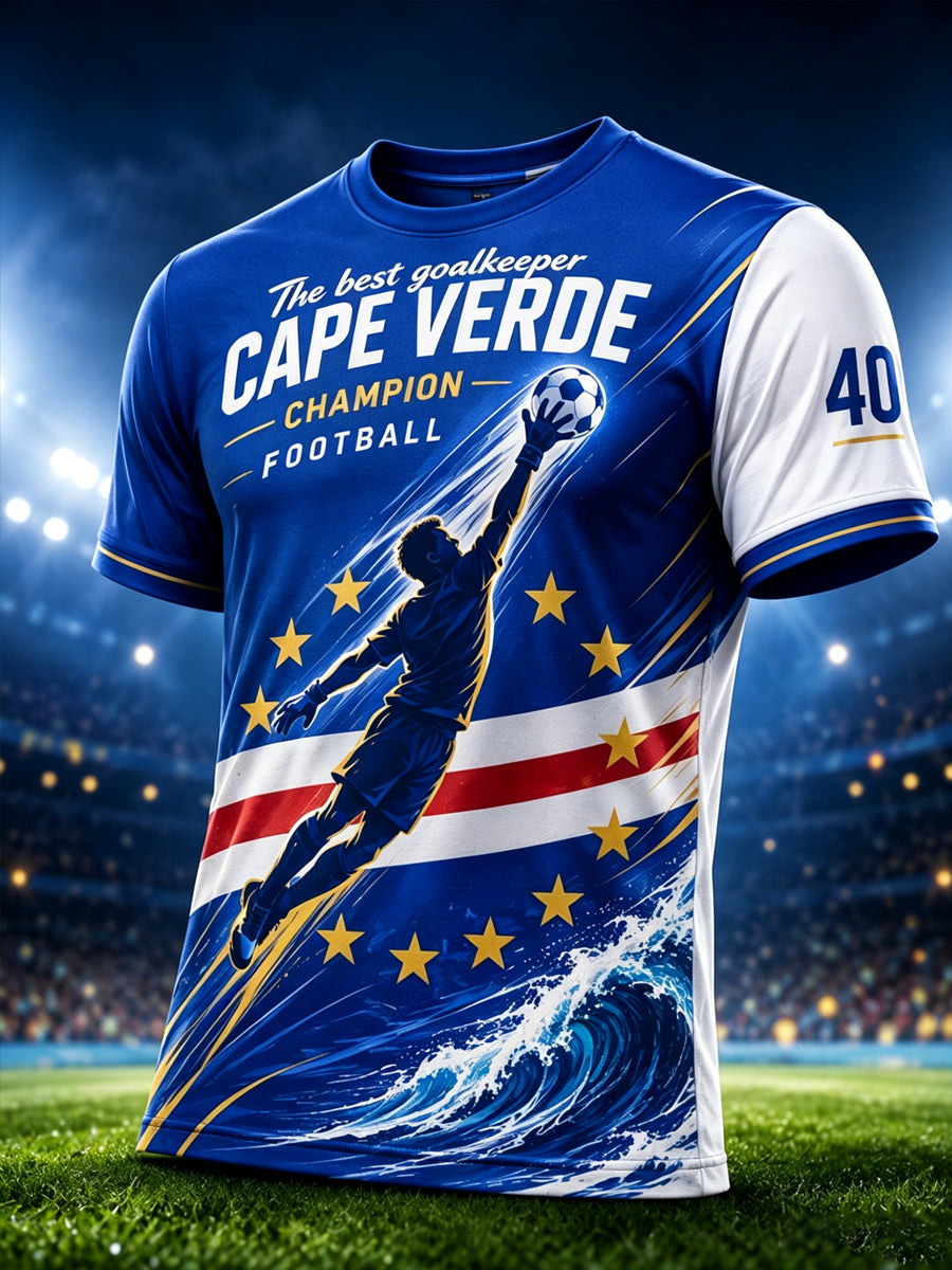 Camiseta com estampa artística de torcida para jogos de futebol de Cabo Verde, masculina
