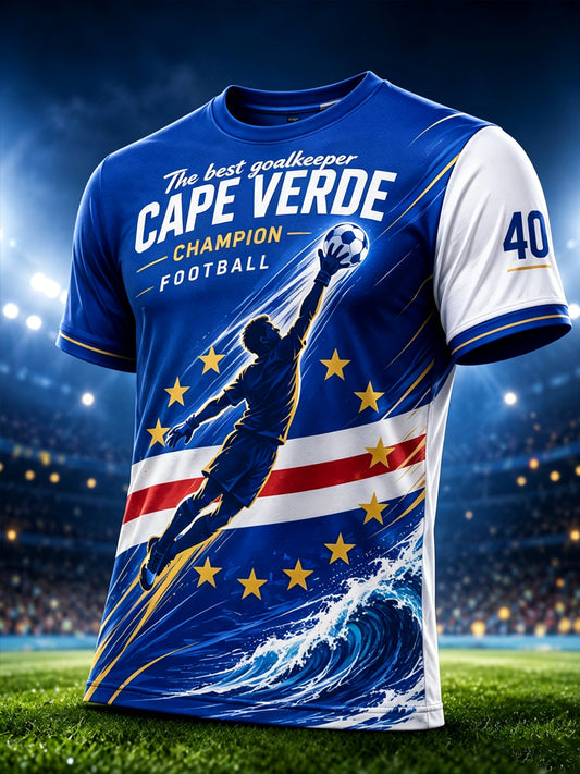 Camiseta com estampa artística de torcida para jogos de futebol de Cabo Verde, masculina