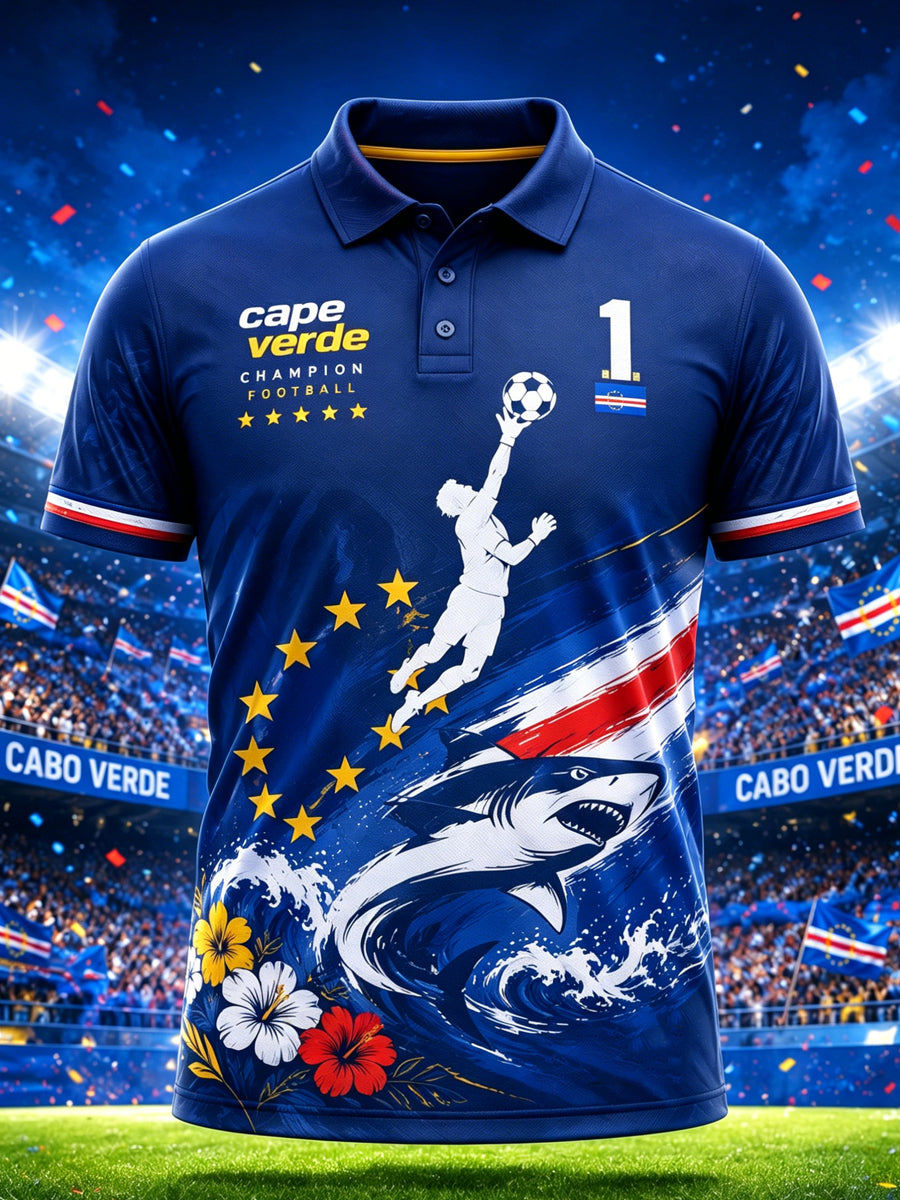 Cabo Verde jogo de futebol masculino torcendo elemento arte impressão camisa polo