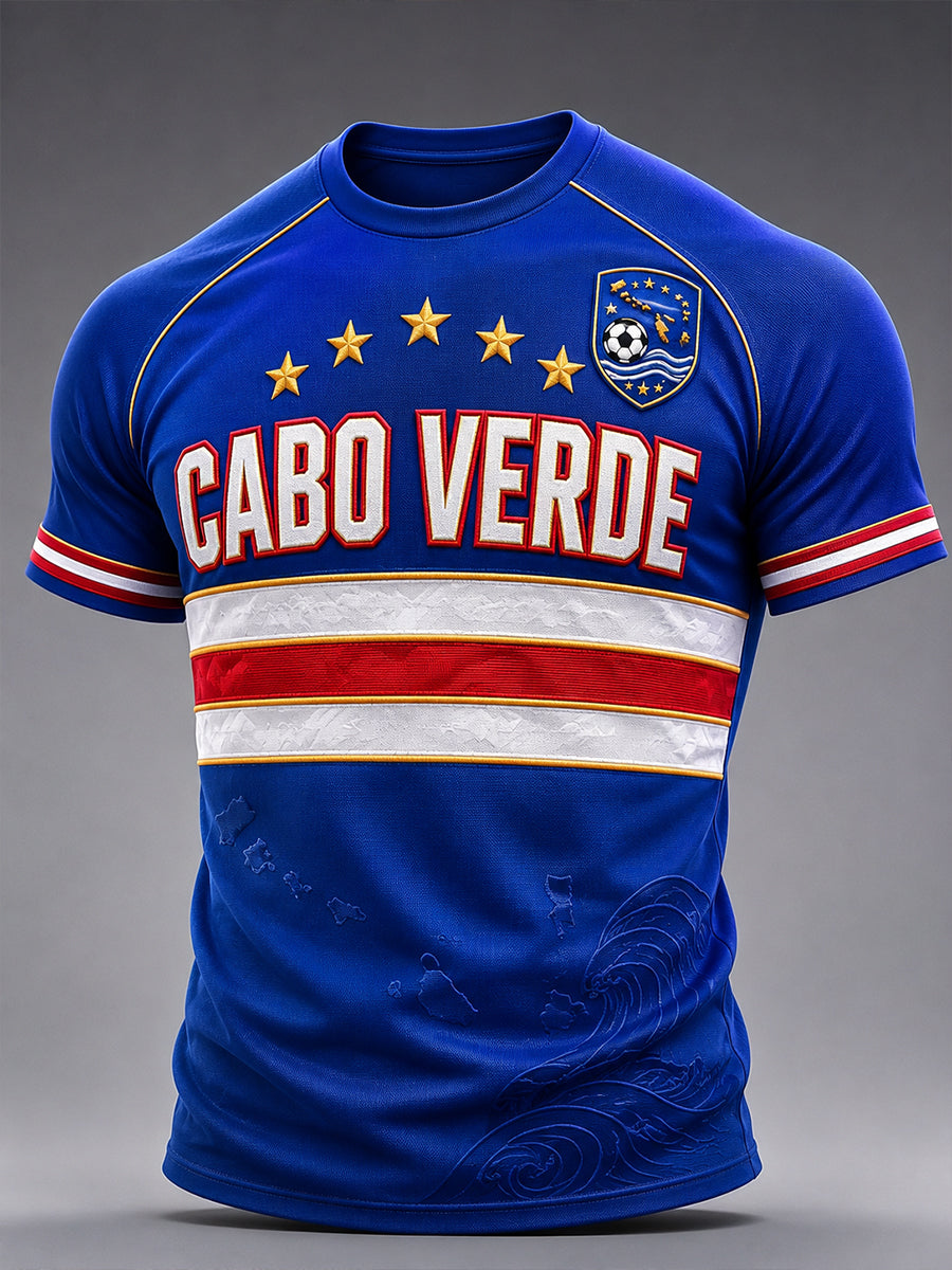Camiseta de Manga Curta de Futebol de Cabo Verde para Homens