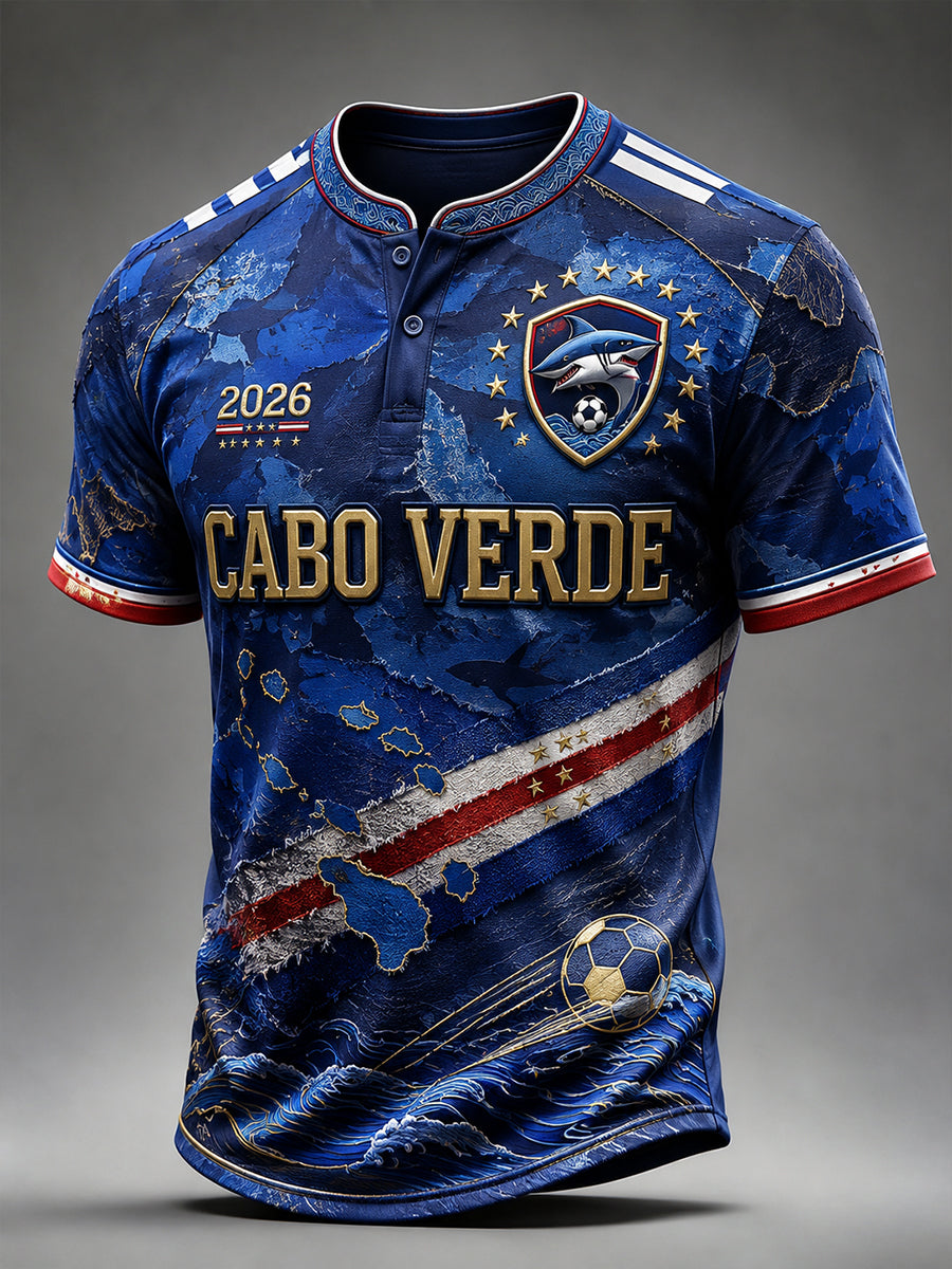 Camiseta de Manga Curta de Futebol de Cabo Verde para Homens
