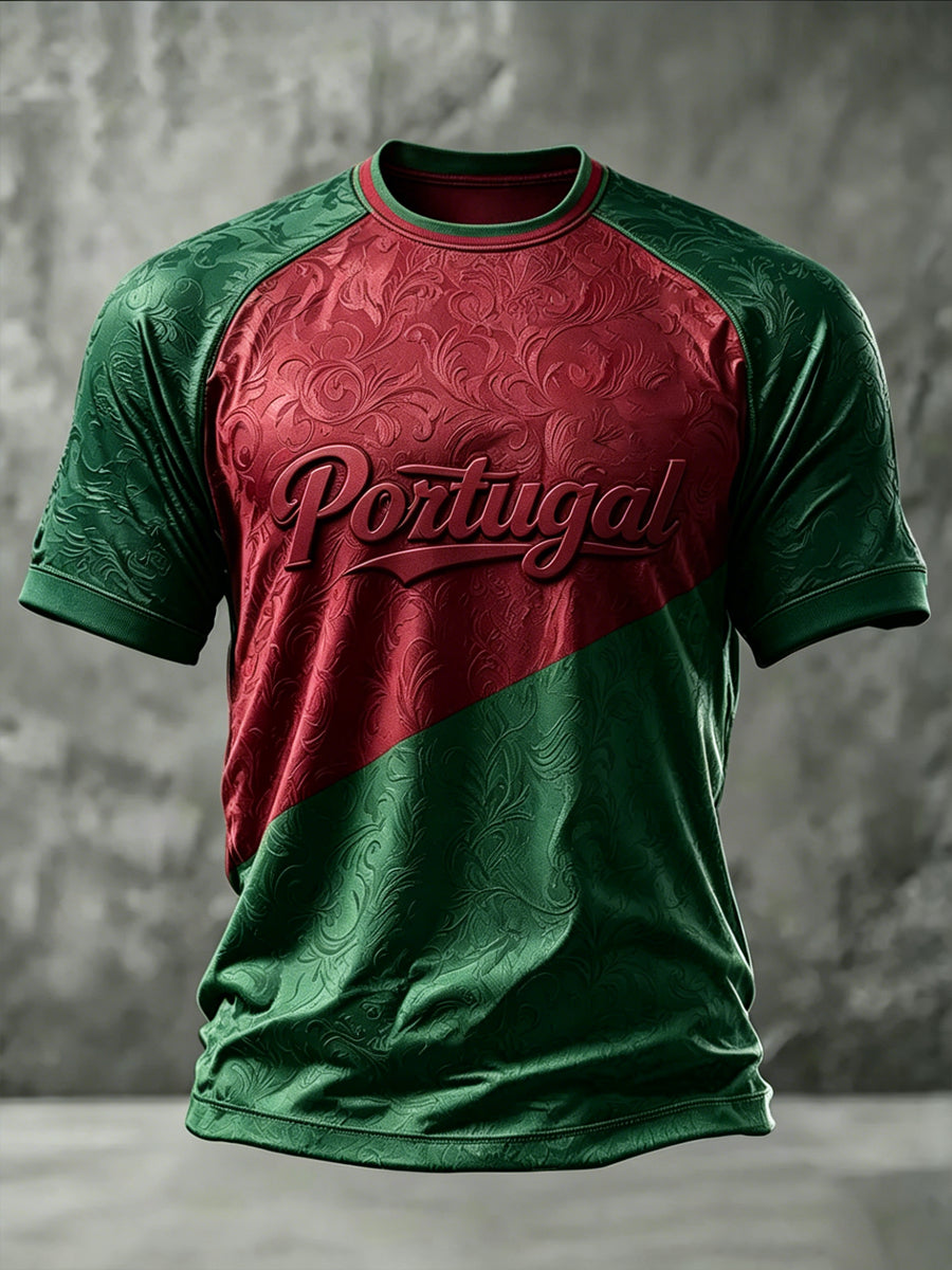 Camiseta masculina casual de manga curta com estampa de futebol português