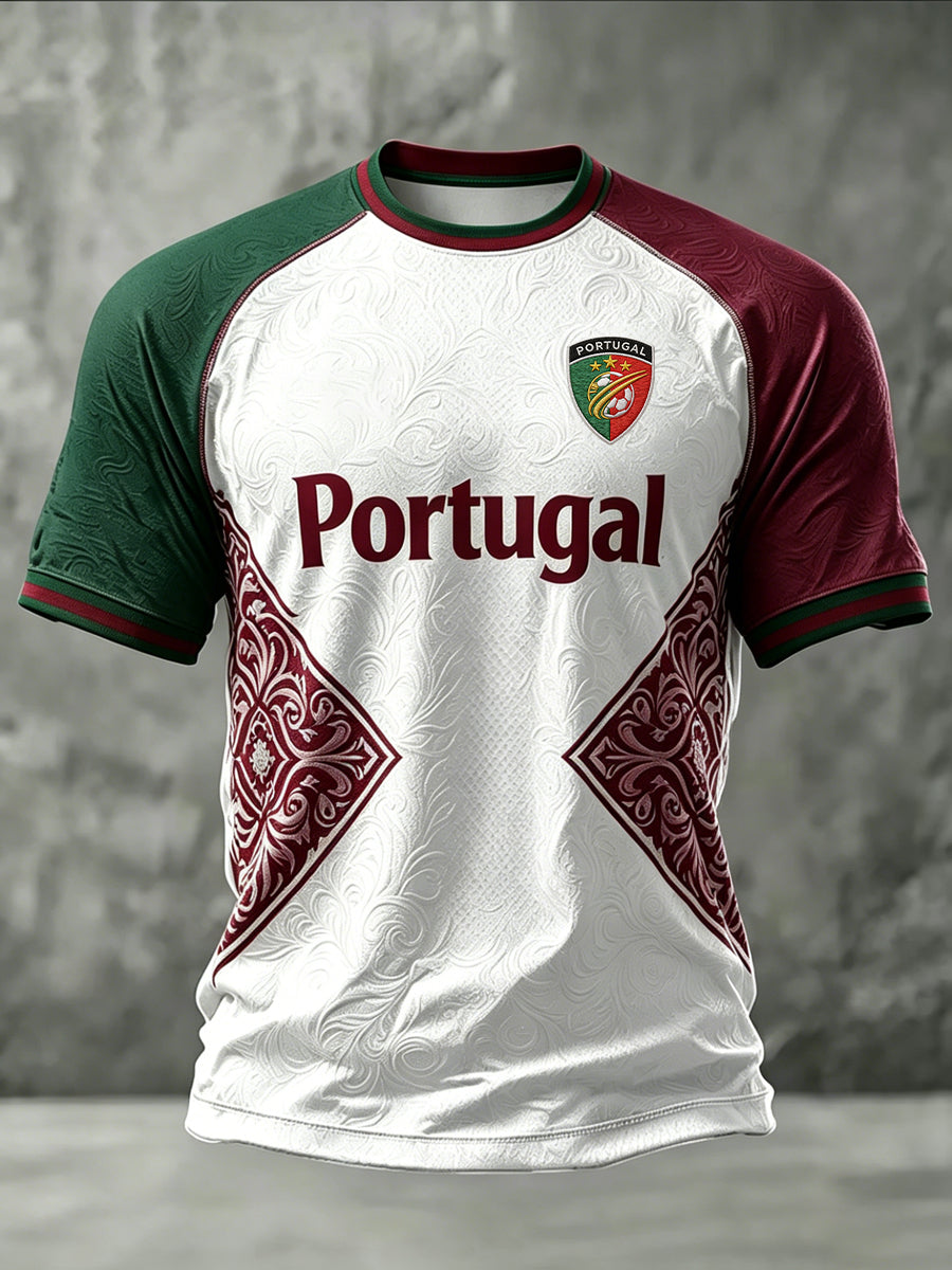 Camiseta masculina casual de manga curta com estampa de futebol português