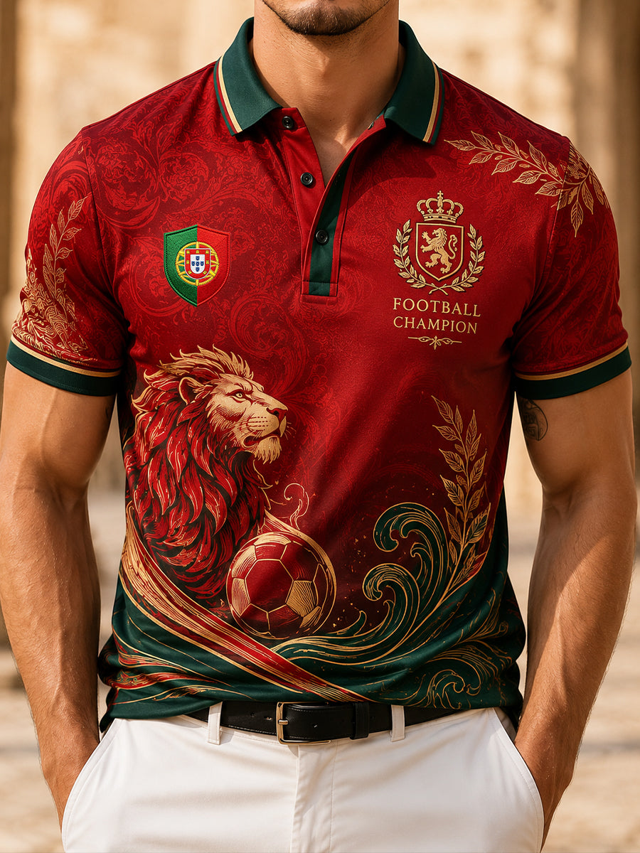 Camisa polo com estampa artística de elemento de torcida em partida de futebol masculino em Portugal
