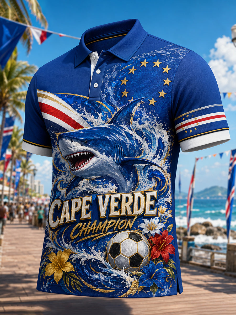 Cabo Verde Futebol Jogo Cheering Elemento do homens Polo Print Art Shirt