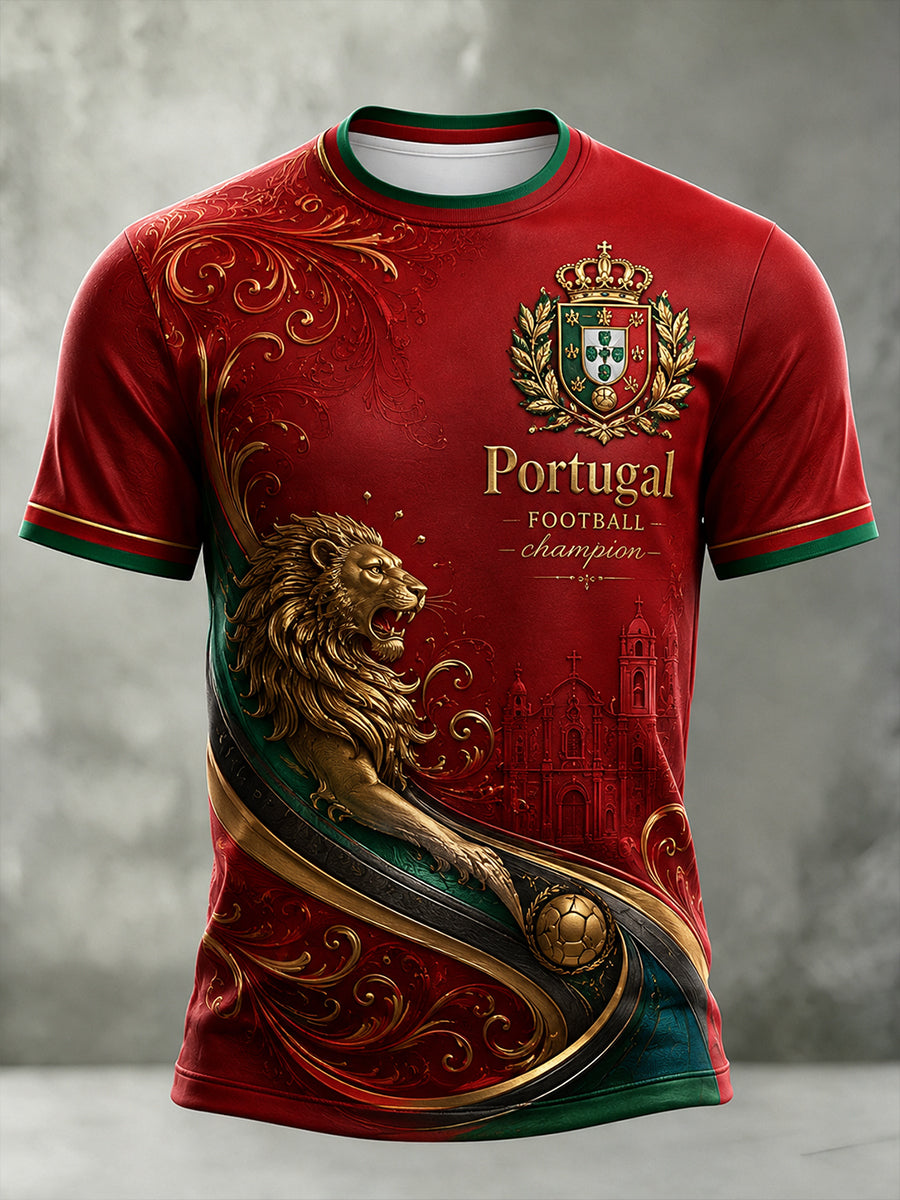 Camiseta com Impressão Artística de Apoio à Seleção Portuguesa de Futebol Masculino