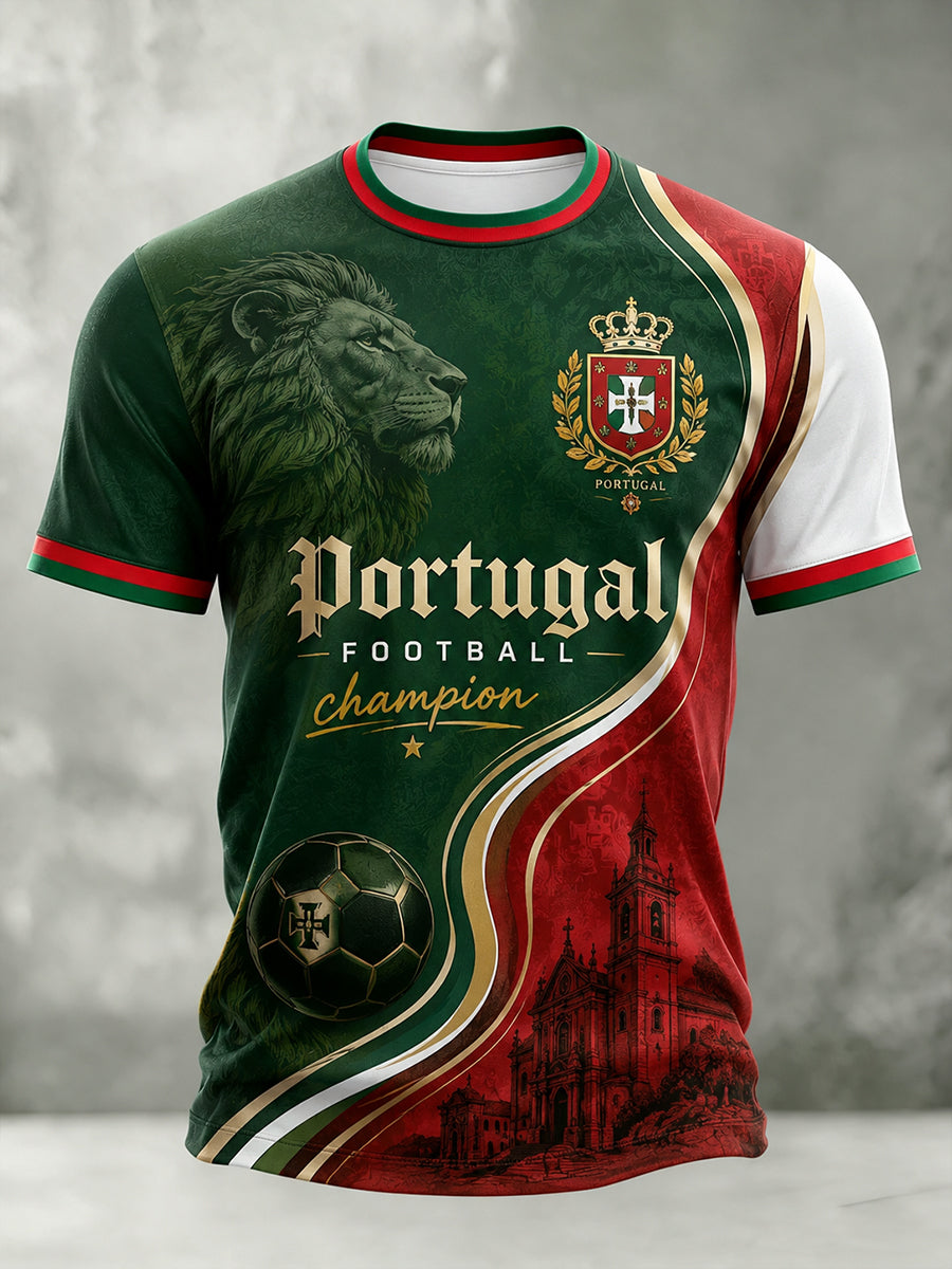 Camiseta com Impressão Artística de Apoio à Seleção Portuguesa de Futebol Masculino