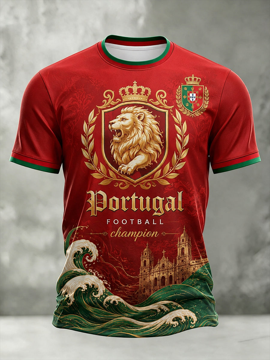 Camiseta com Impressão Artística de Apoio à Seleção Portuguesa de Futebol Masculino