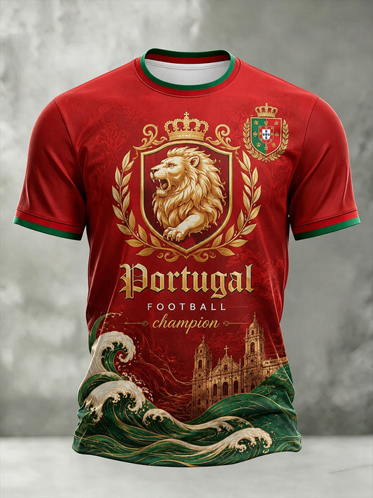 Camiseta com Impressão Artística de Apoio à Seleção Portuguesa de Futebol Masculino