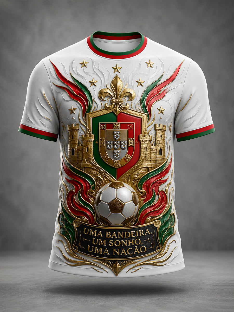 Camiseta com estampa artística de torcida para jogos de futebol da seleção portuguesa masculina