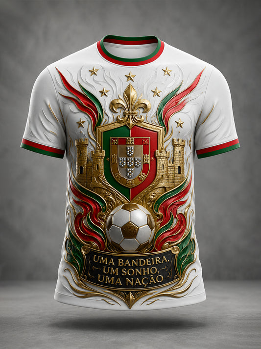 Camiseta com estampa artística de torcida para jogos de futebol da seleção portuguesa masculina