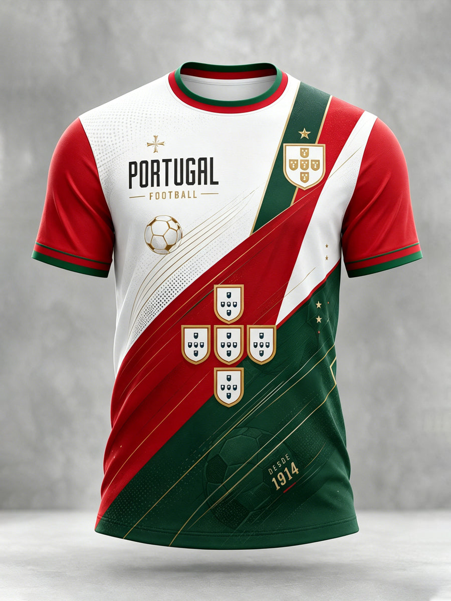 Camiseta com estampa artística de torcida para jogos de futebol da seleção portuguesa masculina